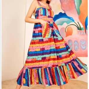 Farm Rio Embroidered Stripes Midi dress